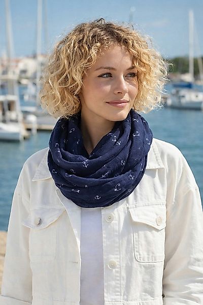 Ella Jonte Loop, maritimer Schlauchschal mit Anker-Motiv und Lochmuster günstig online kaufen