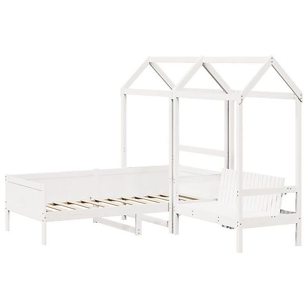vidaXL Bett Tagesbett und Bank mit Dach Weiß 90x190 cm Kiefernholz günstig online kaufen