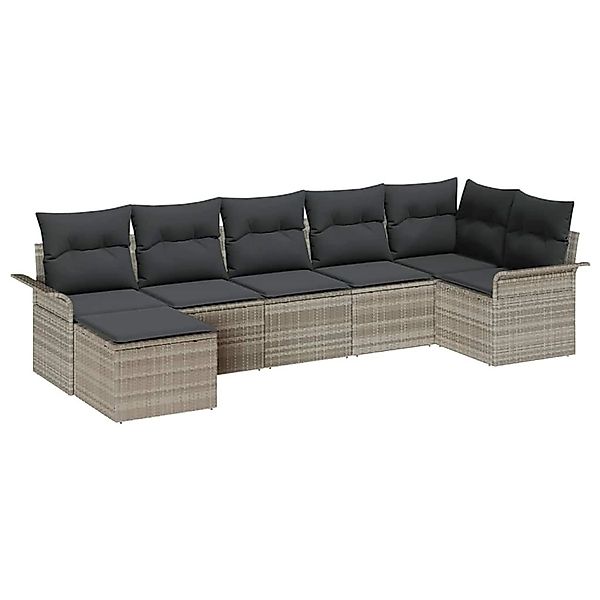vidaXL Garten-Sofa-Set mit Kissen 7-Tlg Hellgrau Poly Rattan 3354121 günstig online kaufen