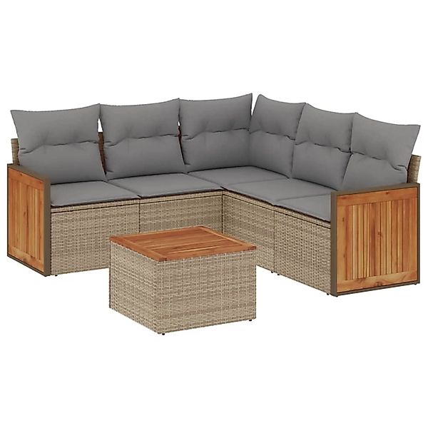 vidaXL 6-Tlg Garten-Sofagarnitur mit Kissen Beige Poly Rattan 3260050 günstig online kaufen