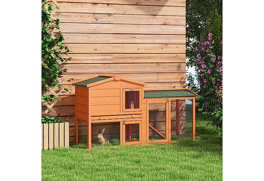PawHut Kleintierstall 2 Ebenen, aus Tannenholz, winterfest, mit Freilaufgeh günstig online kaufen