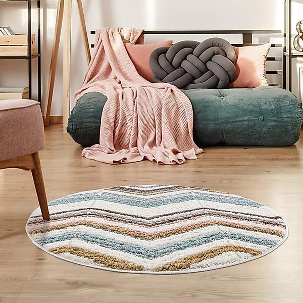 Carpet City Hochflor-Teppich »Focus 3009«, rund, 20 mm Höhe, Boho-Teppich, günstig online kaufen