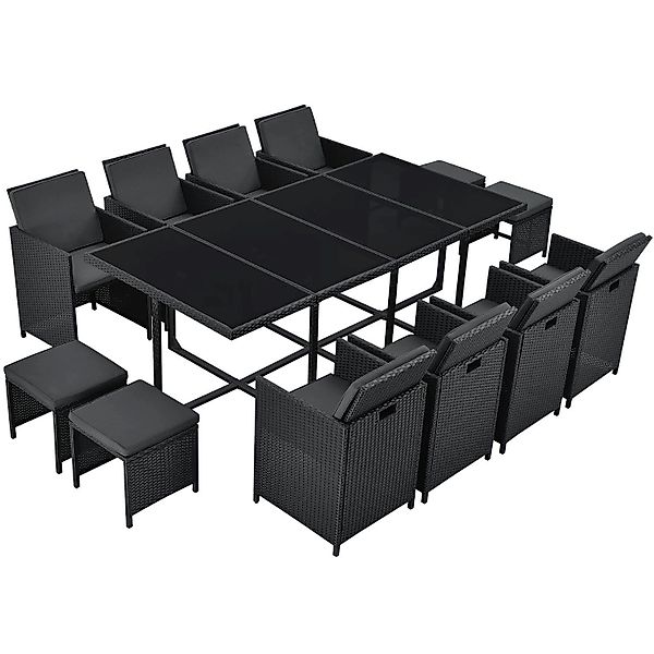 Juskys Polyrattan Essgruppe Baracoa XXL 13 Teilig Schwarz günstig online kaufen