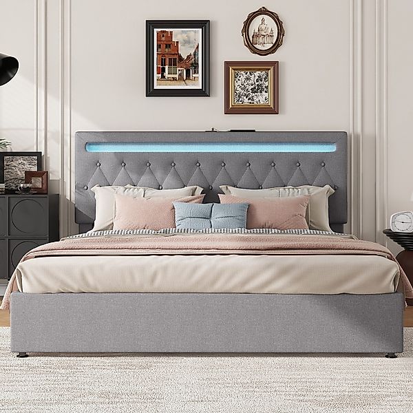 Fanttik Bettgestell Polster-Flachbett mit Hydraulik-LED & günstig online kaufen