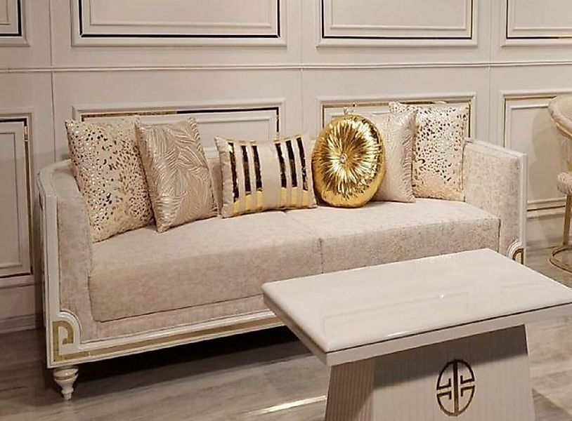 Casa Padrino Sofa Luxus Art Deco Sofa Grau / Weiß / Gold - Wohnzimmer Sofa günstig online kaufen