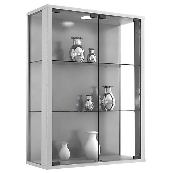 ebuy24 Udina Vitrinenschrank Wandhängend mit 2 Glastüren und Licht Silberfa günstig online kaufen