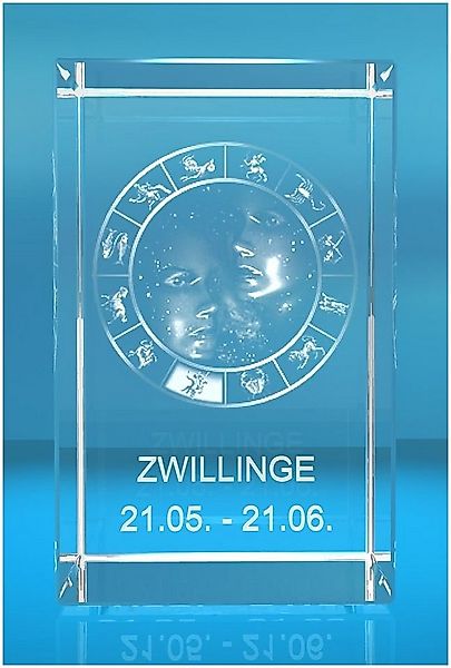 Dekofigur 3D Glasquader Motiv: Sternzeichen Zwillinge, Hochwertige Geschenk günstig online kaufen