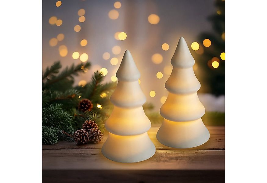 Spetebo LED-Dekofigur LED Keramik Weihnachtsbaum warm weiß 13 cm - 2er Set günstig online kaufen