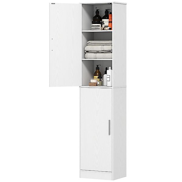 HOMCOM Badezimmerschrank Spanplatte MDF 40L x 35B x 180H cm Weiß günstig online kaufen