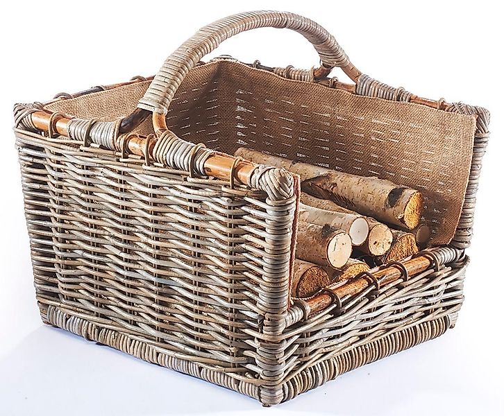 Kobolo Kaminholzkorb Holztrage Rattan grau mit günstig online kaufen