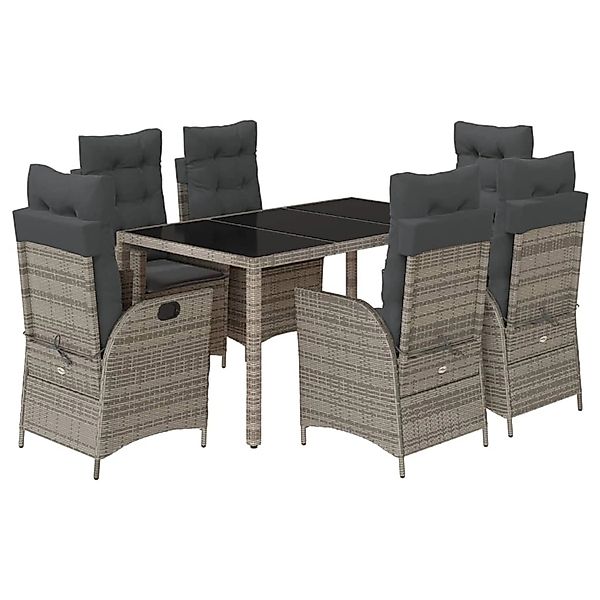 vidaXL 7-Tlg Garten-Essgruppe mit Kissen Grau Poly Rattan 3213081 günstig online kaufen