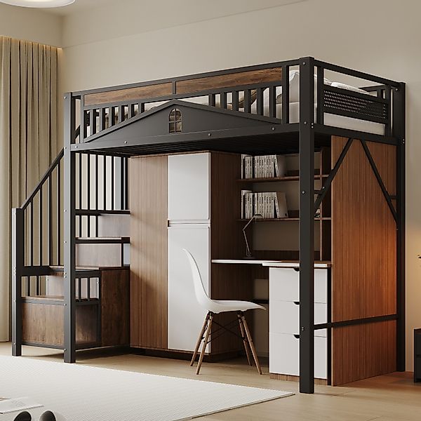 Merax Hochbett Kinderbett Jugendbett Einzelbett Eisenbett günstig online kaufen