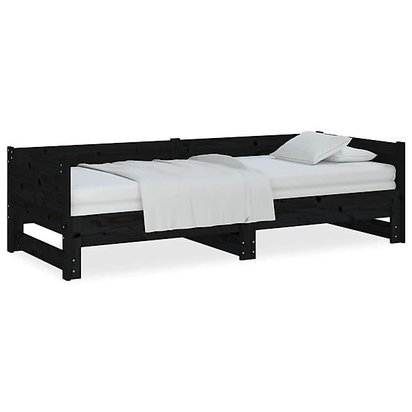 vidaXL Bett, Ausziehbares Tagesbett Schwarz Massivholz Kiefer 2x(80x200) cm günstig online kaufen