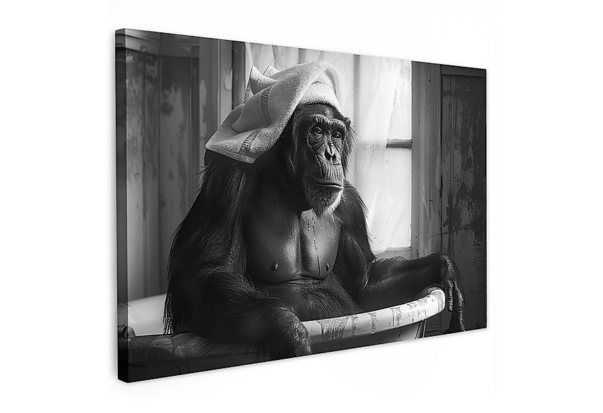 OneMillionCanvasses® Leinwandbild Affe - Tier - Bad - Schwarz - Weiß - Humo günstig online kaufen