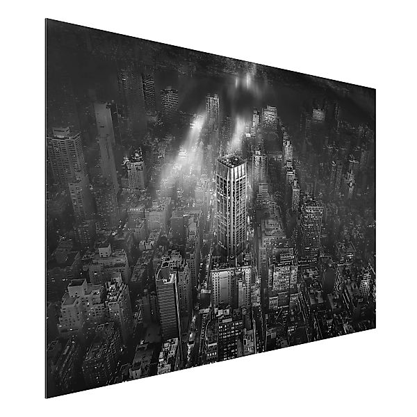 Alu-Dibond Bild Schwarz-Weiß - Querformat 3:2 Sonnenlicht über New York Cit günstig online kaufen