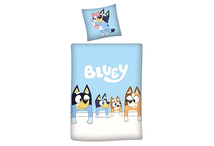 Familando Kinderbettwäsche Bluey "Family" 135x200 80x80 cm aus 100% Baumwol günstig online kaufen