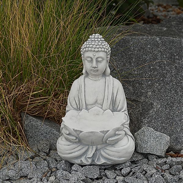 gartendekoparadies.de Gartenfigur Buddha mit Lotusblüten Schale, günstig online kaufen