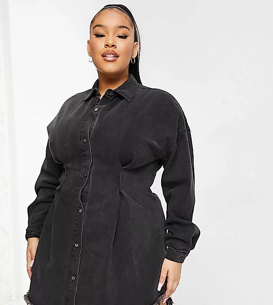 Missguided Plus – Jeanskleid mit Korsettdetail an der Taille in Schwarz günstig online kaufen
