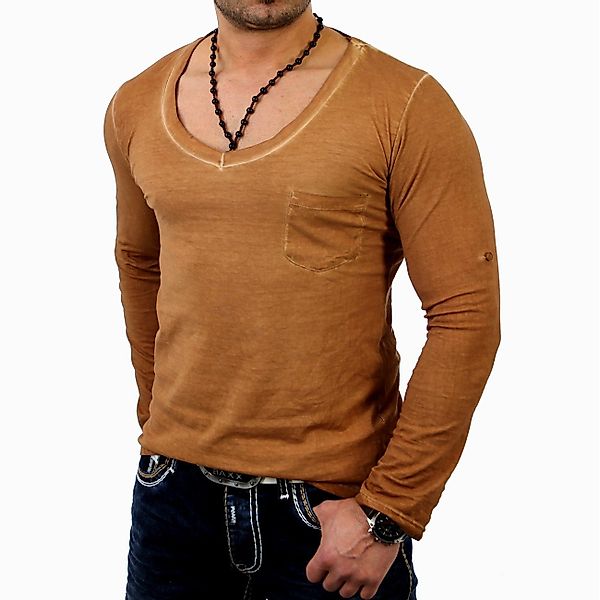 Reslad Langarmshirt Reslad Herren V-Neck Longshirt günstig online kaufen
