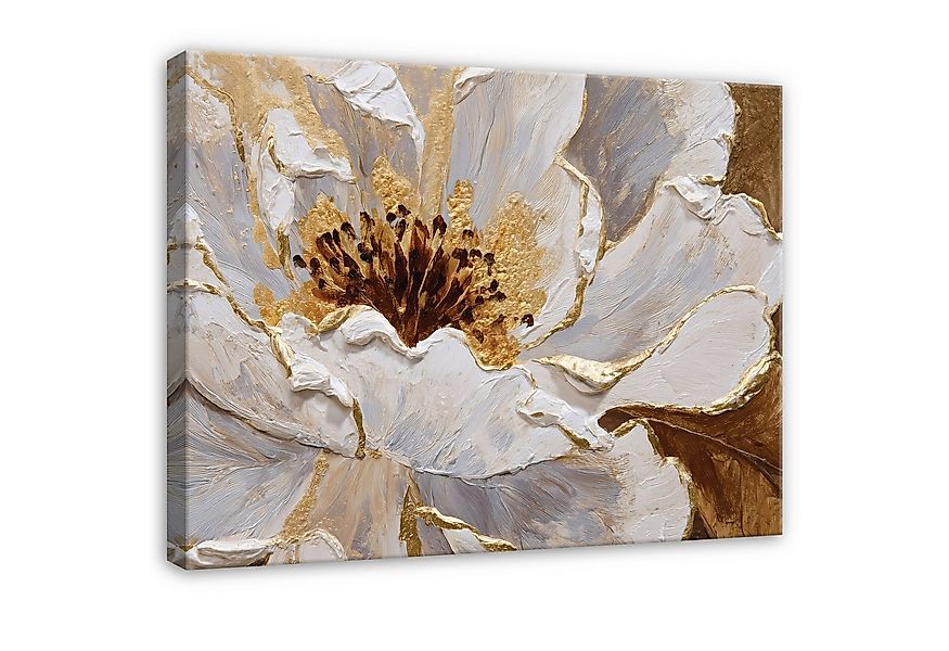 Wallarena Leinwandbild Weiß Blume Gold Aquarell Modern Wandbilder Wand Deko günstig online kaufen