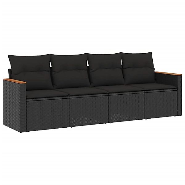 vidaXL 4-Tlg Garten-Sofagarnitur mit Kissen Schwarz Poly Rattan 3225768 günstig online kaufen