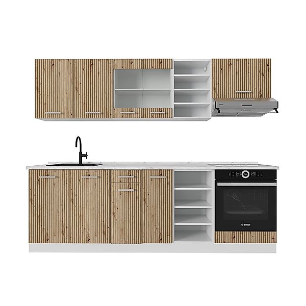 Vicco R-Line Küchenzeile Artisan Eiche/Weiß 240 cm AP Marmor günstig online kaufen