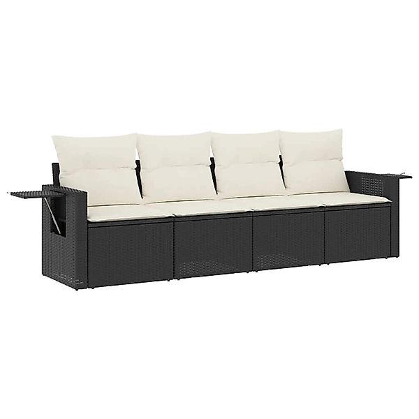 vidaXL 4-Tlg Garten-Sofagarnitur mit Kissen Schwarz Poly Rattan 3252213 günstig online kaufen