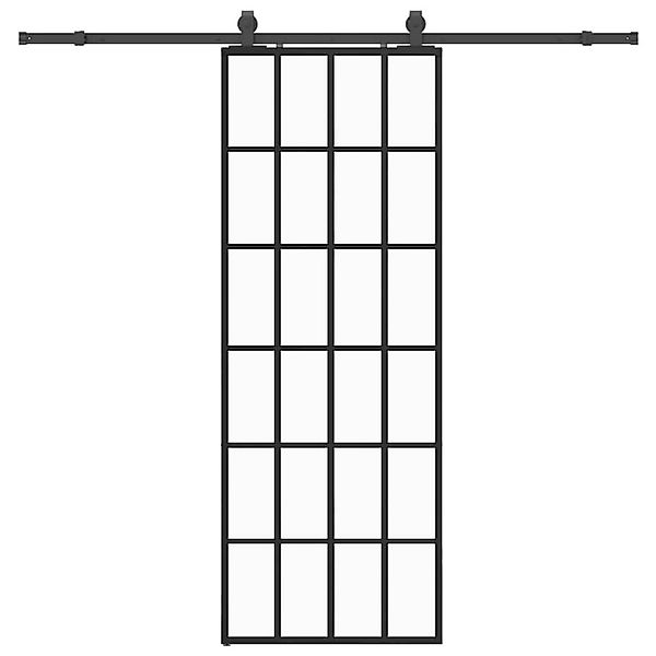 vidaXL Schiebetür mit Beschlag Schwarz 76x205 cm ESG-Glas 3375933 günstig online kaufen