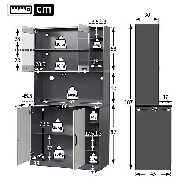 Odikalo Küchenbuffet Essschrank Küchenschrank Buffet Mit Ablagefächer,100x4 günstig online kaufen