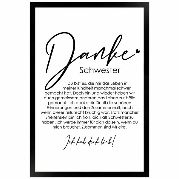 WANDStyle Gerahmtes Poster Danke Schwester 30 x 45 cm Geschenkidee für Eine günstig online kaufen