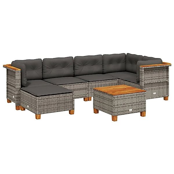 vidaXL 7-Tlg Garten-Sofagarnitur mit Kissen Grau Poly Rattan 3261918 günstig online kaufen