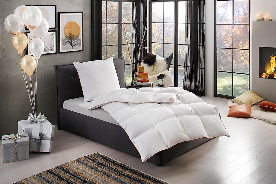 RIBECO Gänsedaunenbettdecke + Kopfkissen "Kalle" pflegeleicht günstig online kaufen