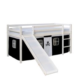 Homestyle4u Hochbett 90x200 mit Vorhang Lattenrost Matratze Rutsche in Weiß günstig online kaufen