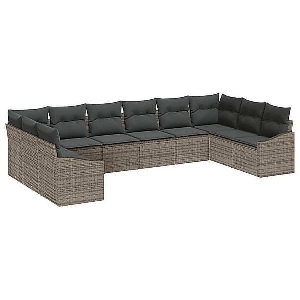 vidaXL Loungesofa 10-tlg. Garten-Sofagarnitur mit Kissen Grau Poly Rattan, günstig online kaufen