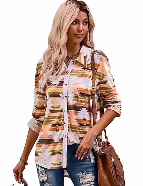 ZWY Langarmbluse Bedrucktes Damen-Langarmhemd, Button-Down-Lässiges Reversh günstig online kaufen