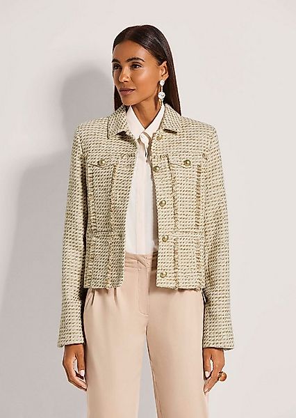 MADELEINE Kurzblazer Baumwolljacke mit Fransendetails Glanzblazer mit Hemdk günstig online kaufen