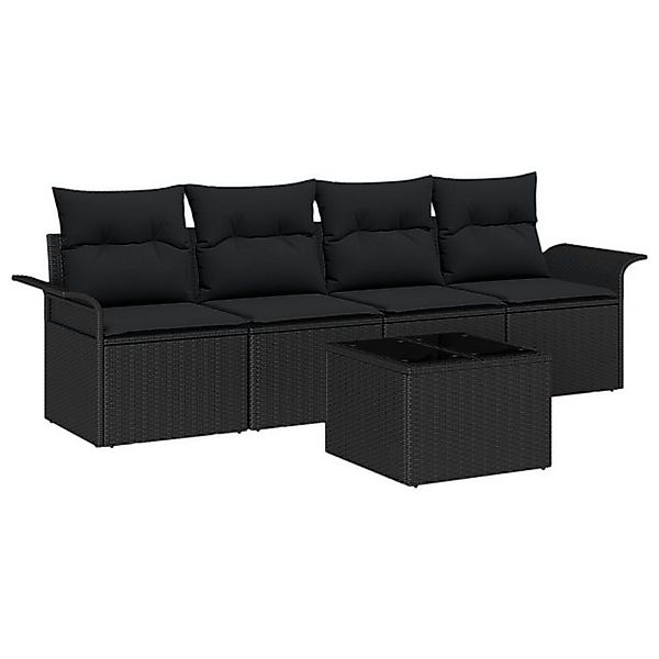 vidaXL Loungesofa 5-teiliges Garten-Sofa-Set mit Kissen Schwarz Poly-Rattan günstig online kaufen