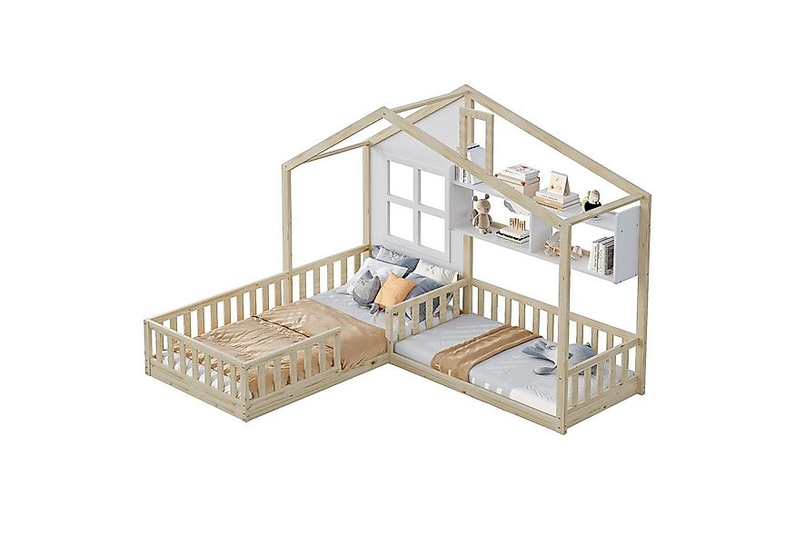 Merax Kinderbett 90x200cm/140x70cm mit Lattenrost (Geeignet für zwei Kinder günstig online kaufen
