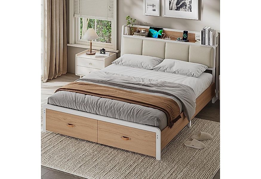 KIMENICH Metallbett Bettgestell mit Ladestation und 2 Schubladen, Jugendbet günstig online kaufen