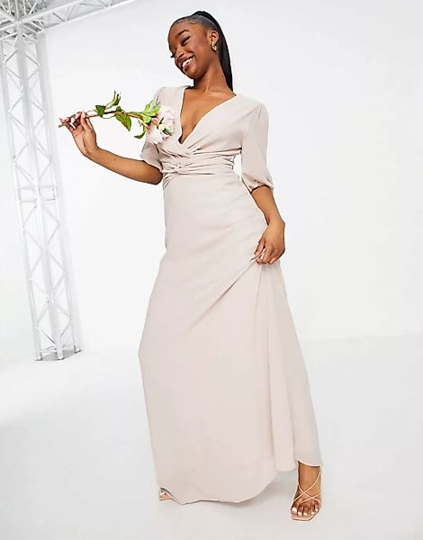 TFNC – Bridesmaid – Maxikleid in Rosa mit Wickeldetail auf der Vorderseite günstig online kaufen
