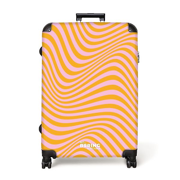 NoBoringSuitcases.com© Hartschalen-Trolley Rosa mit orangefarbenen Wellenli günstig online kaufen