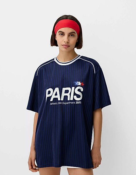 Bershka Sportliches T-Shirt Paris Mit Kurzen Ärmeln Damen S Marinenblau günstig online kaufen