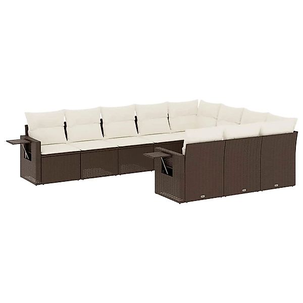 vidaXL 10-Tlg Garten-Sofagarnitur mit Kissen Braun Poly Rattan 3220692 günstig online kaufen