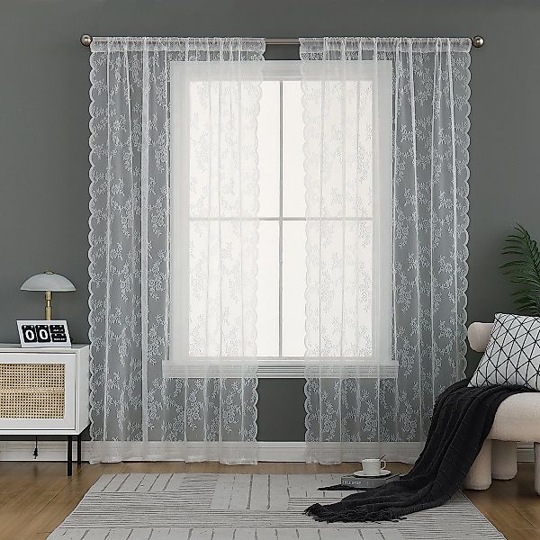 Rosnek Vorhang Transparent, Blumenmuster, Spitze, für günstig online kaufen