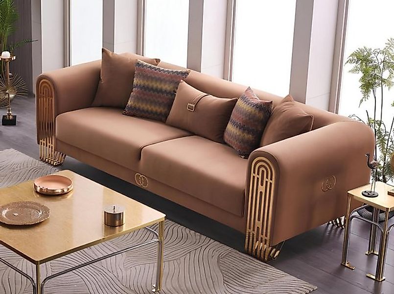 Xlmoebel Sofa Zeitgemäßes Dreisitzer Luxus-Sofa aus Edelstahl mit Textilbez günstig online kaufen