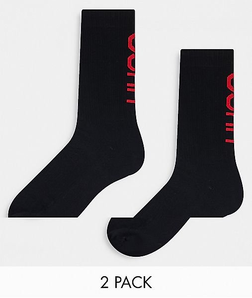 Hugo – Socken mit Logo hinten in Schwarz, 2er-Pack günstig online kaufen