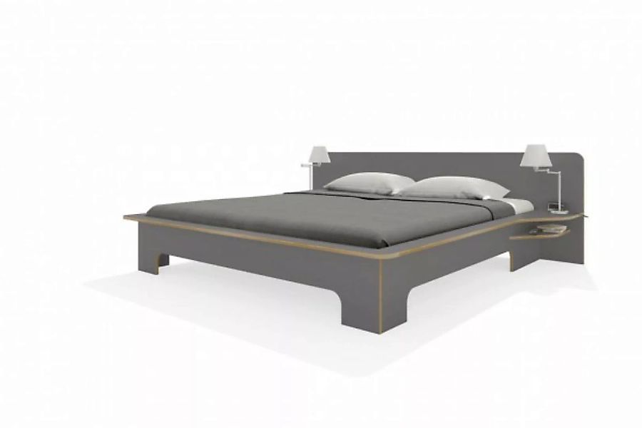 PLANE Doppelbett Anthrazit mit Birkenkante 180 x 210 cm ohne Bettkasten günstig online kaufen
