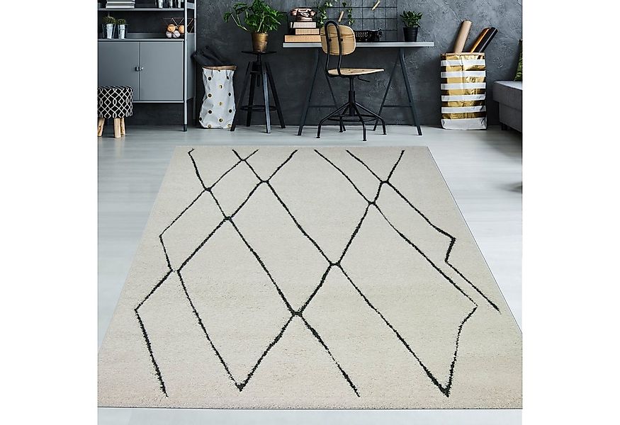 TeppichHome24 Teppich Flauschiger Teppich creme Rauten in schwarz, rechteck günstig online kaufen
