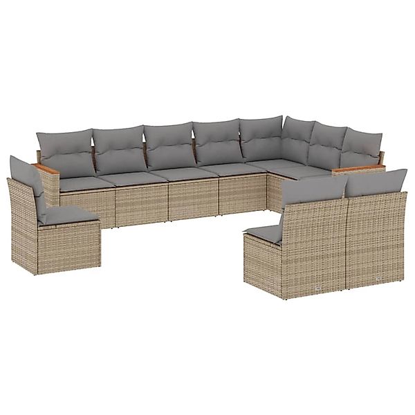 vidaXL 10-Tlg Garten-Sofagarnitur mit Kissen Beige Poly Rattan 3226073 günstig online kaufen