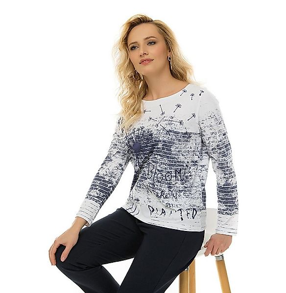 Passioni Langarmshirt mit Streifenprint und Blumen casual bedruckter Pullov günstig online kaufen
